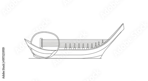 Outline Drawing of a Traditional Koto Harp, Japanese Musical Instrument