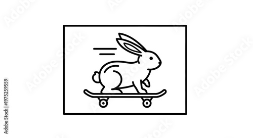Rabbit Skateboard Icon Vector Illustration
