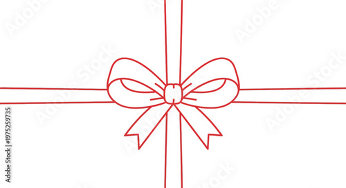 Red Ribbon Bow Gift Wrapping, Festive Celebration, Holiday Present Decoration, Minimalist Design