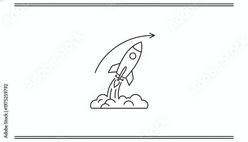 Rocket Launching into Space with Smoke and Speed Lines