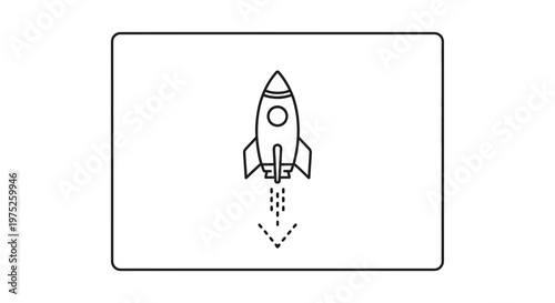 Rocket Launching Upwards, Space Exploration, Startup Business Concept, Vector Icon