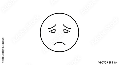 Sad Face Emoji Icon, Disappointed Emotion, Simple Line Art, Negative Feeling