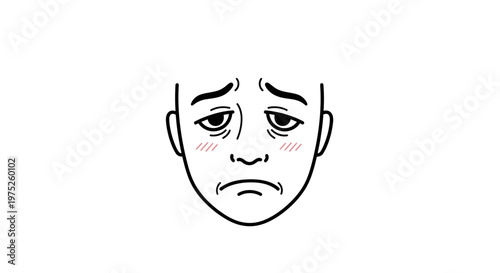 Sad Face Emoji Drawing with Blush Cheeks and Tired Eyes