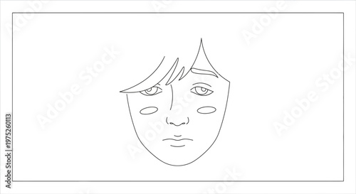 Sad Young Person Face Outline Drawing, Emotional Expression, Melancholy Mood