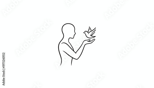 Silhouette of a person releasing a bird into the sky, symbolizing freedom and hope.