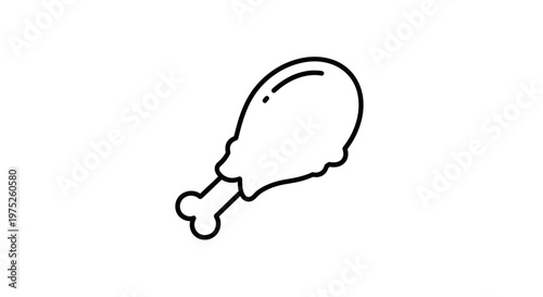 Simple Line Art Icon of a Cooked Chicken Leg Drumstick, Minimalist Food Graphic