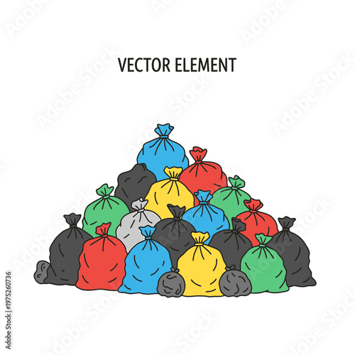 Pile of colorful garbage bags vector illustration