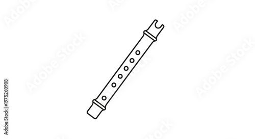 Simple Line Art Illustration of a Recorder Flute on White Background