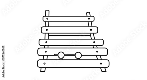 Simple Line Art Icon of a Wooden Xylophone Toy with Two Mallets