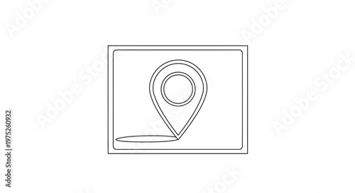 Simple Line Art Map Pin Icon on a Rectangular Background