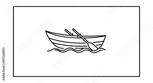 Simple Line Art Rowboat with Oars on Wavy Water