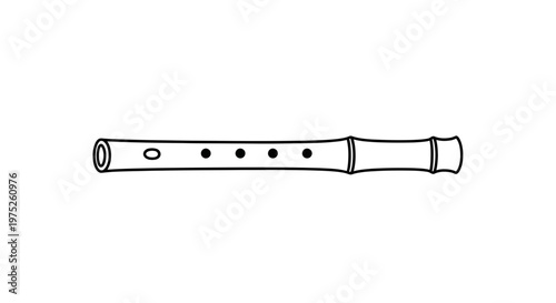 Simple Line Drawing of a Bamboo Flute with Finger Holes