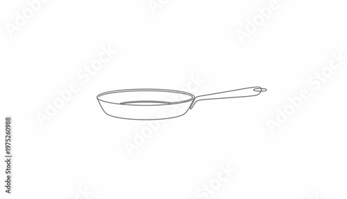 Simple Line Drawing of a Cast Iron Skillet Frying Pan on White Background
