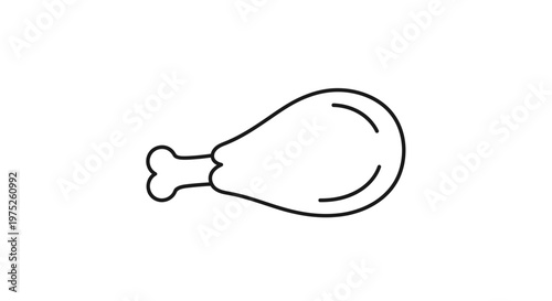 Simple line drawing of a cooked chicken leg, isolated on a white background