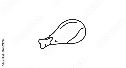 Simple Line Drawing of a Cooked Chicken Leg on a White Background