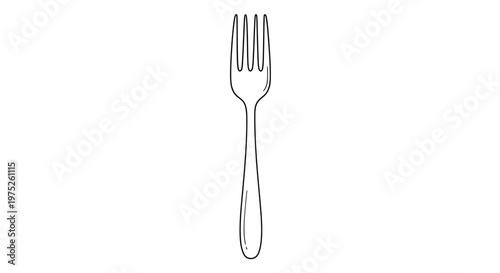 Simple Line Drawing of a Four-Pronged Fork on a White Background