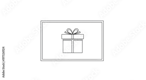 Simple line drawing of a gift box with a bow, isolated on white background.