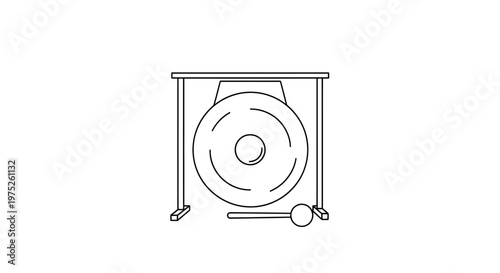 Simple Line Drawing of a Gong and Mallet on a Stand