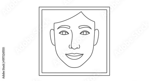 Simple Line Drawing of a Human Face in a Square Frame
