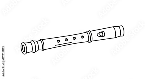Simple Line Drawing of a Recorder Musical Instrument on White Background