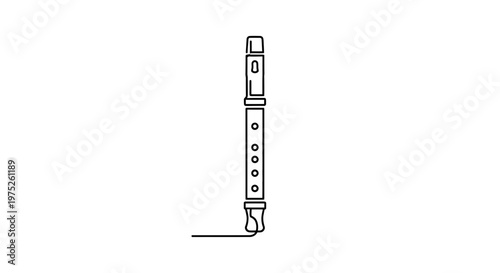 Simple Line Drawing of a Recorder Musical Instrument