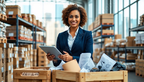 businesswoman in warehouse
