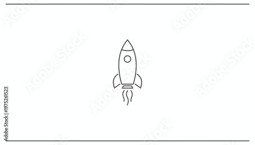 Simple Rocket Ship Launching Upwards, Minimalist Line Art Icon