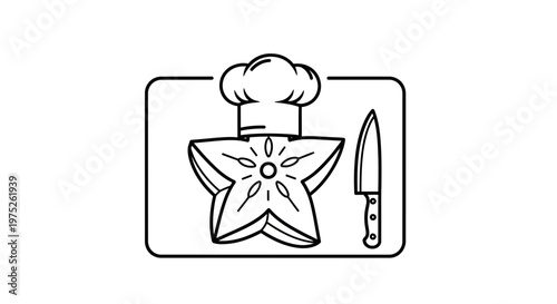 Star Fruit Chef Hat and Knife on Cutting Board - Culinary Icon