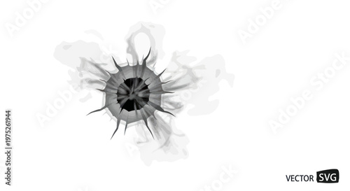 Shattered Glass Effect with Radial Cracks and Smoke on White Background