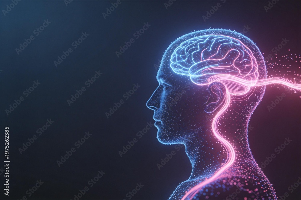 Obraz premium Human brain and neural pathways