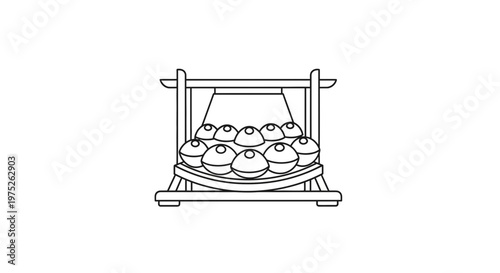 Traditional Japanese Gongs on a Wooden Stand, Minimalist Line Art