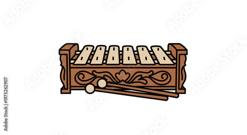 Traditional Indonesian Gamelan Instrument with Mallets, Vector Illustration
