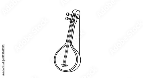 Traditional Stringed Instrument, Lute-like, Outline Drawing, Musical Icon