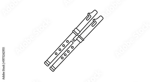 Two recorders, musical wind instruments, line art icon on white background