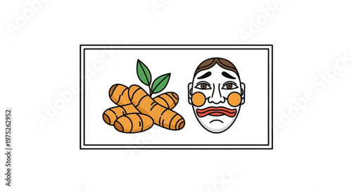 Turmeric Roots and Japanese Noh Mask: A Fusion of Nature and Tradition
