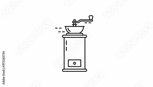 Vintage Coffee Grinder Icon: Manual Burr Grinder for Fresh Coffee Beans