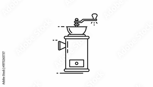 Vintage Coffee Grinder Icon, Manual Grinding Machine for Coffee Beans, Retro Kitchenware