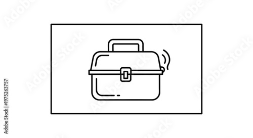 Vintage Lunch Box Icon, Retro Food Container, Portable Meal Carrier, Simple Line Art