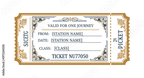 Vintage Train Ticket - Valid for One Journey, Station Name, Date, Class