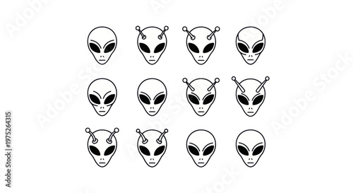 Alien Heads Collection: Sci-Fi Character Icons, Extraterrestrial Faces, UFO Concept Art