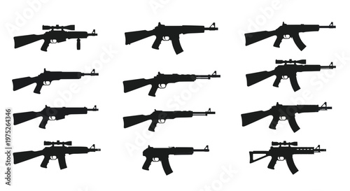 Assault Rifle Silhouettes Collection: Modern Firearms Set