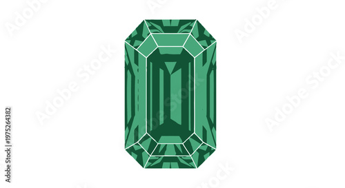 Emerald Gemstone Cut, Faceted Green Jewel, Precious Stone Illustration