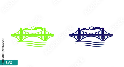 Golden Gate Bridge Silhouette Vector Art - Green and Blue