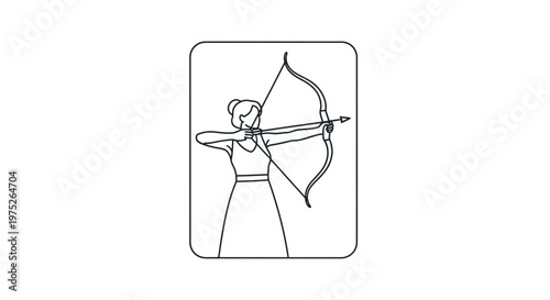 Woman Archer Silhouette Drawing, Aiming Bow and Arrow, Focus, Target Practice, Sport