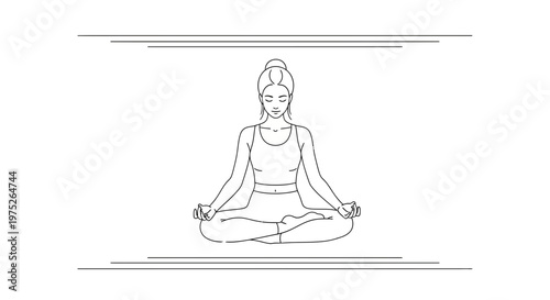 Woman meditating in lotus pose, calm mind, yoga illustration, serene, healthy lifestyle