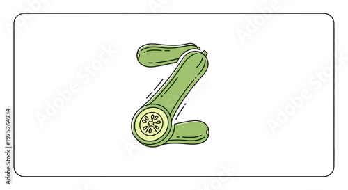 Zucchini Letter Z Shape, Fresh Green Vegetable Alphabet, Healthy Food Illustration