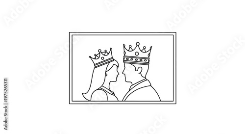King and Queen Profile Silhouette, Royal Couple Wearing Crowns, Love and Royalty Concept