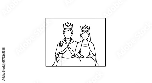 King and Queen Silhouette Icon, Royal Couple with Crowns and Scepters, Vector Illustration
