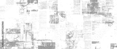 Faded newspaper pages with text and in grayscale vintage print