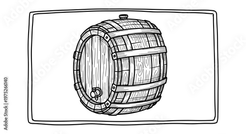 Hand Drawn Wooden Barrel with Tap